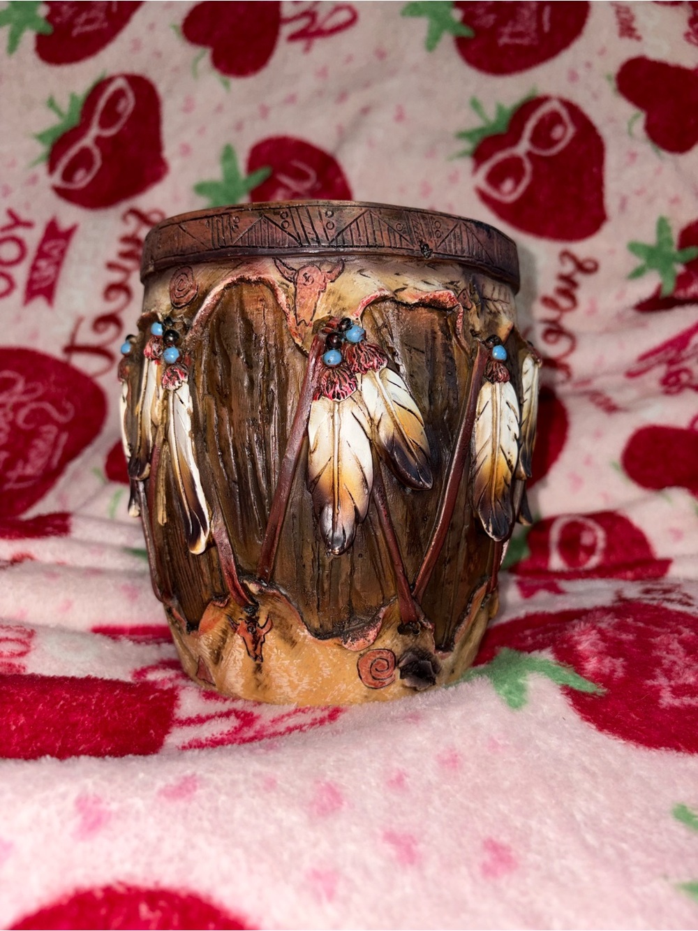 Hobby Lobby Brown and Cream Feather Bead Accent Vase